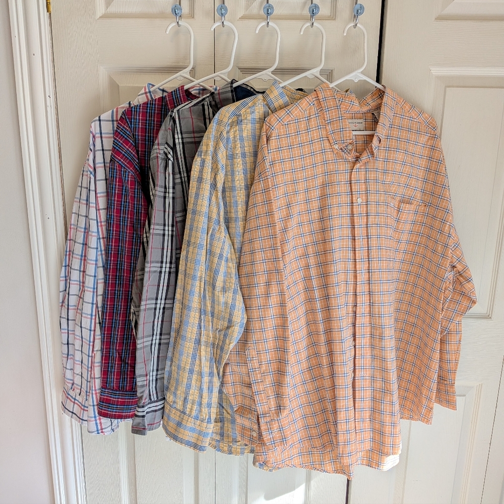 IZOD & Dockers Long Sleeved Button Up Plaid Shirts. 3XL. Bundle Of 5 Shirts.